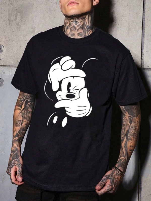 Disney Disney İşbirliği Mickey Mouse Ve Arkadaşları Erkek Rahat Karikatür Baskılı Kısa Kollu