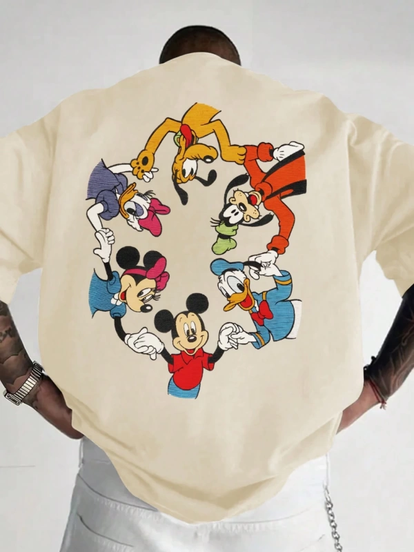 Disney Disney İşbirliği Mickey Mouse ve Arkadaşları Rahat Karikatür Baskılı Kısa Kollu Tişört
