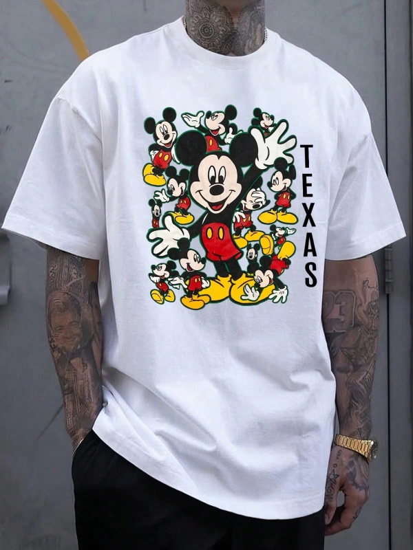 Disney Disney İşbirliği Mickey Mouse Yaz Erkek Günlük Karikatür Baskılı Kısa Kollu Tişört