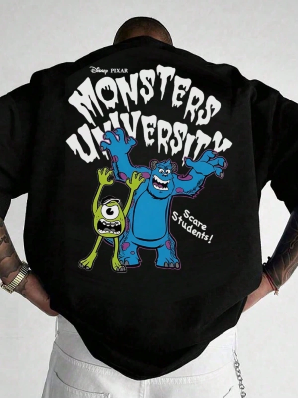 Disney Disney İşbirliği Mike Wazowski ve James P. Sullivan Karikatür Baskılı Kısa Kollu Tişör