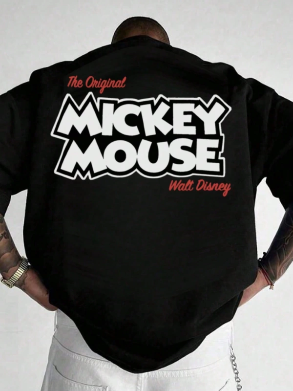 Disney Disney Mickey Mouse İşbirliği Erkek Rahat Yaz Karikatür Baskılı Kısa Kollu Tişört