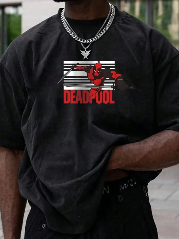 Disney Disney X Marvel Deadpool Ve Wolverine Grafik Baskılı Kısa Kollu Tişört Erkekler İçin,