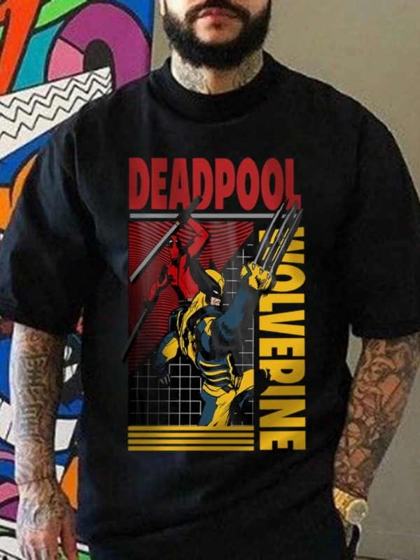 Disney Disney X Marvel Deadpool Ve Wolverine Grafik Baskılı Kısa Kollu Tişört Erkekler İçin,