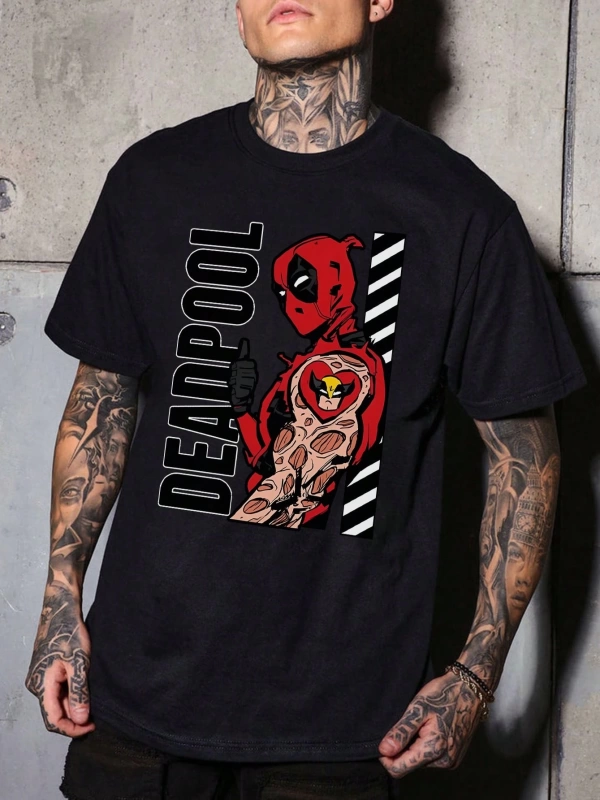 Disney Disney X Marvel Deadpool & Wolverine Erkek Günlük Karikatür Baskılı Kısa Kollu Tişört,