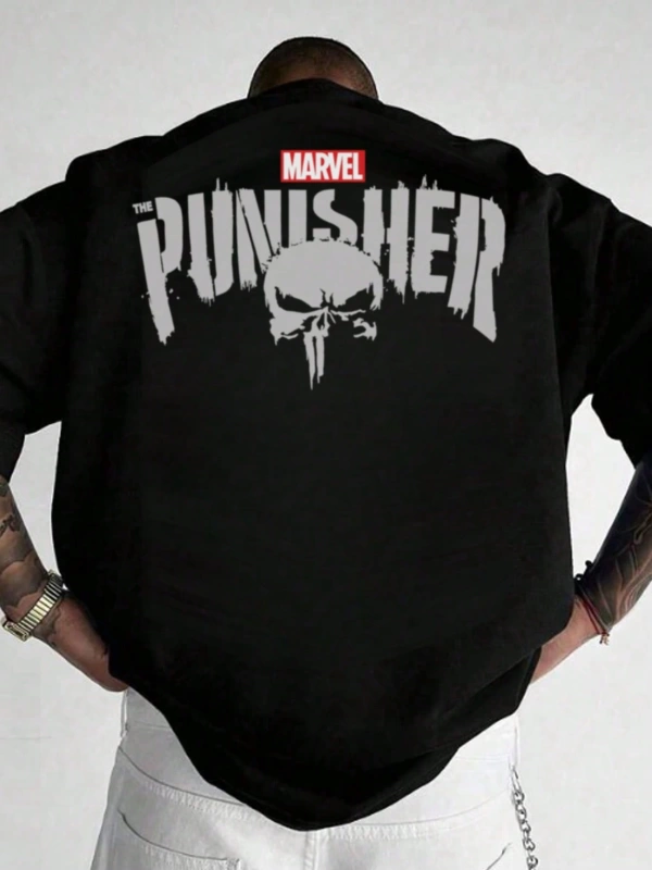 Disney Disney X Punisher Çizgi Film Baskılı Kısa Kollu Tişört, Rahat Yaz Erkek