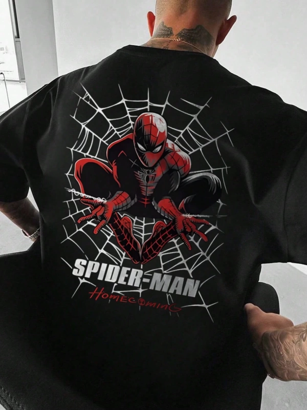 Disney Disney X Spider-Man Erkek Günlük Karikatür Baskılı Kısa Kollu Tişört, Yaz
