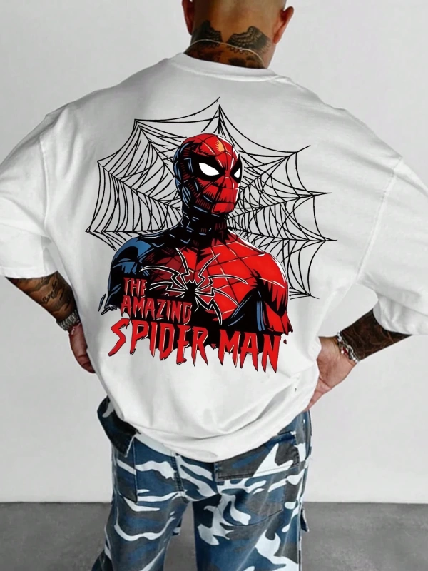 Disney Disney X Spider-Man Erkek Günlük Karikatür Baskılı Kısa Kollu Tişört, Yaz