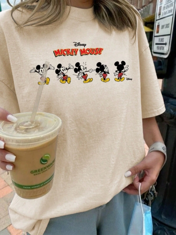Disney  Kadın Yaz Basit Sevimli Disney Karikatür Mickey Mouse Baskılı R