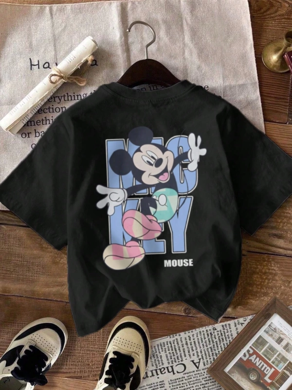 Disney Kadın Yaz Günlük Rahat Gevşek Yuvarlak Yaka Beyaz Kısa Kollu Tişört Sevimli Disne