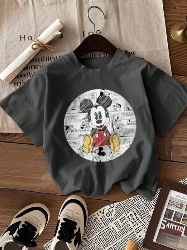 Disney Yaz Kadın Tişörtü, Basit ve Şirin Disney Çizgi Film Karakteri