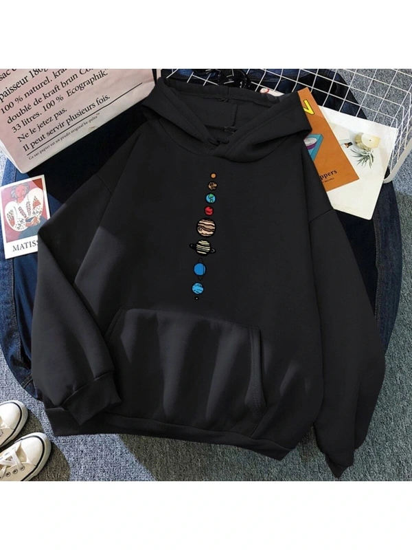 Dokuz Gezegen Evren Güneş Sistemi Kapüşonlu Hoodie 15146 Siyah