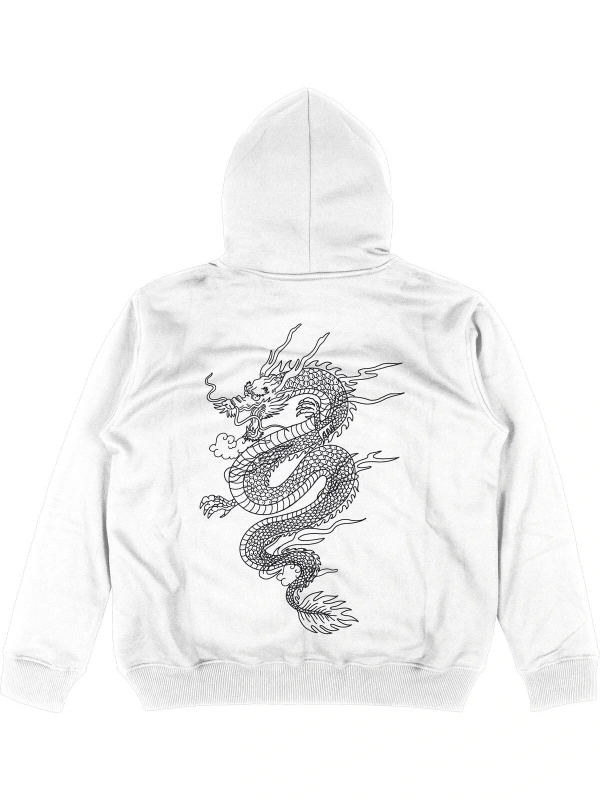 Dragon Beyaz Oversize Unisex Kapüşonlu Sweatshirt Hoodie