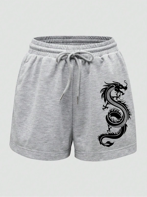 Dragon Graphic Drawstring Waist Track Şort
