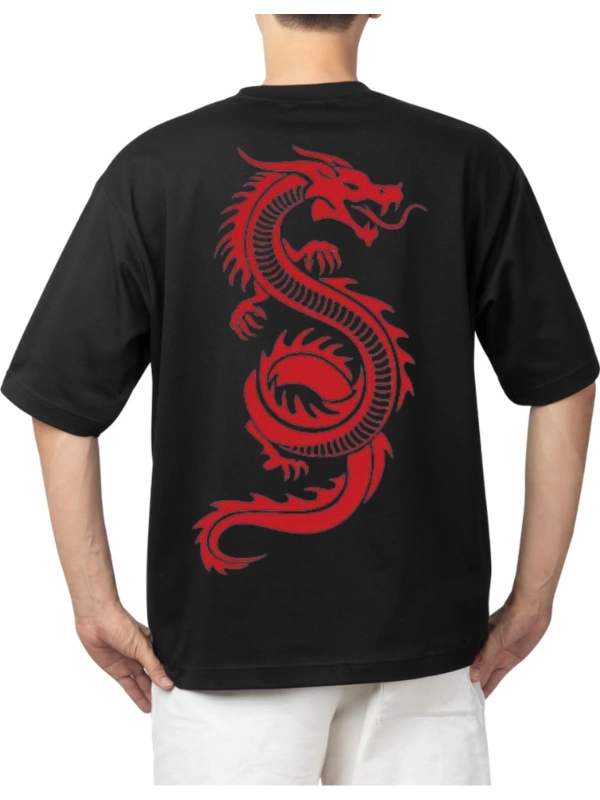 dragon sırt baskılı oversize t-shirt