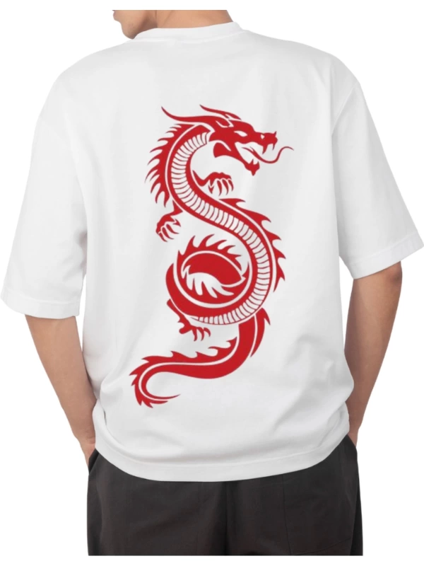 dragon sırt baskılı oversize t-shirt
