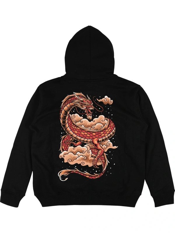 Dragon v2 Siyah Oversize Unisex Kapüşonlu Sweatshirt Hoodie
