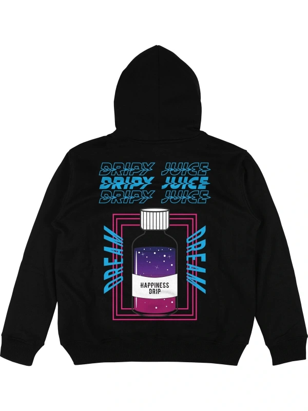 Dripy Juice Siyah Oversize Unisex Kapüşonlu Sweatshirt Hoodie