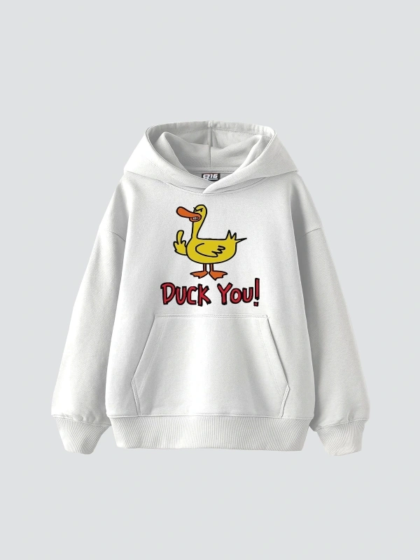 Duck You Baskılı Oversize Unisex Premium Beyaz