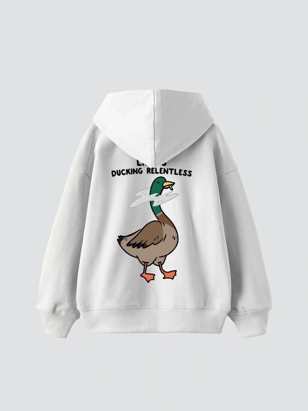 Ducking Relentless Baskılı Oversize Unisex Premium Beyaz