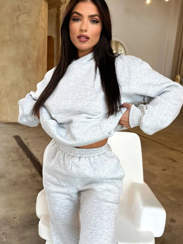 Düz Gri Dijital Baskılı Kışlık Unisex Eşofman Takımı