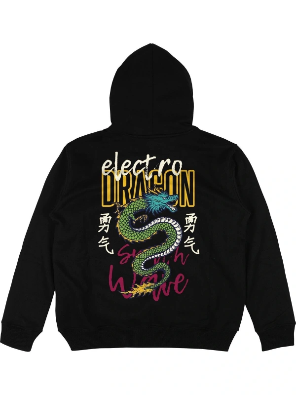 Electro Siyah Oversize Unisex Kapüşonlu Sweatshirt Hoodie