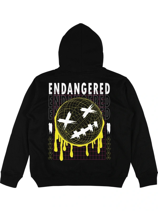 Endangered Siyah Oversize Unisex Kapüşonlu Sweatshirt Hoodie