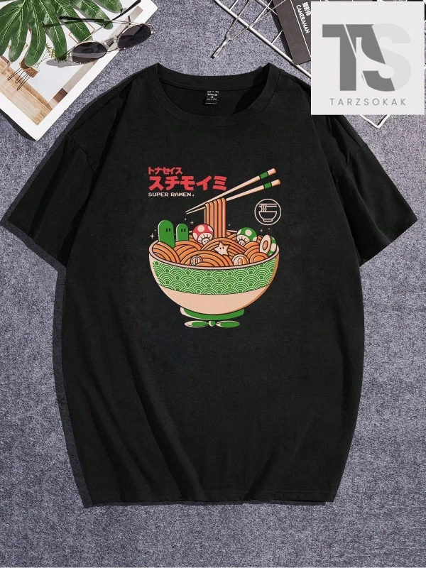 Eoli Studio Erkek Japon Harfli ve Karikatür Grafikli Tişört