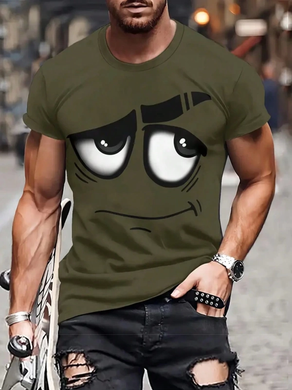 Erkek 3D Grafik Tişört, Rahat Polyester Yuvarlak Yaka Tişört, Makinede Yıkanabilir
