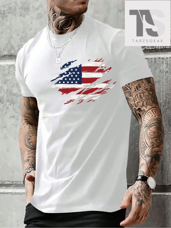 Erkek Amerikan Bayrağı Baskılı T-shirt
