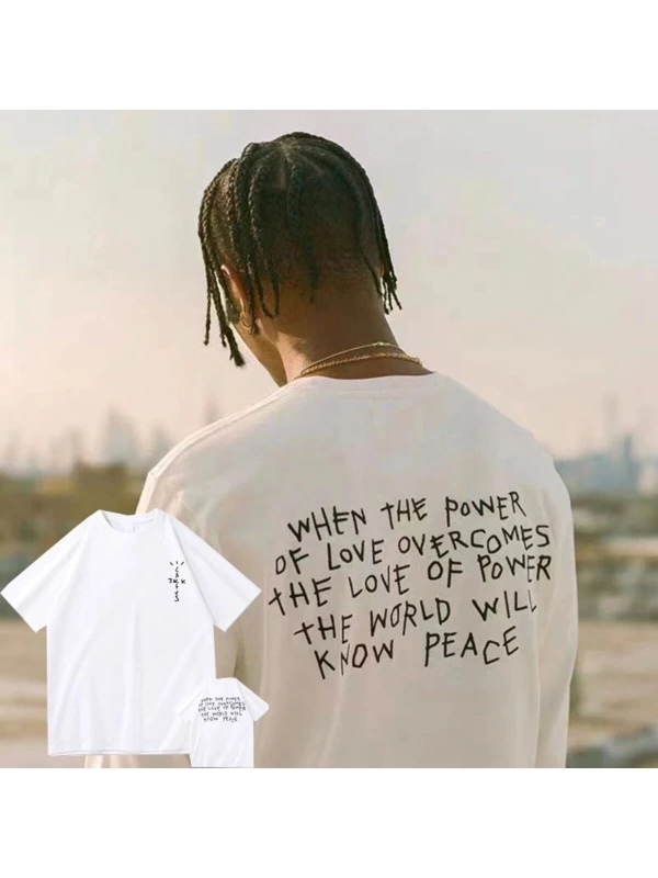 Erkek Beyaz Cactus Jack Baskılı Oversize Bisiklet Yaka Tshirt