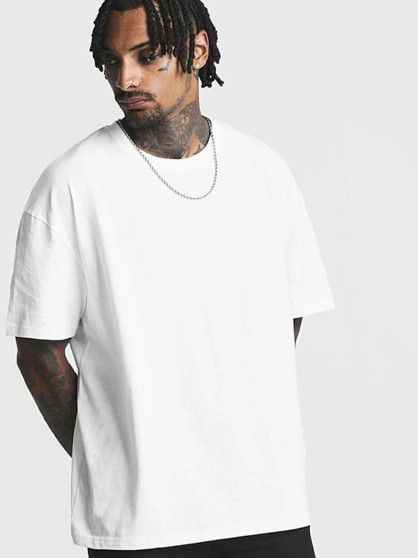 Erkek Beyaz Düz Oversize T-shirt