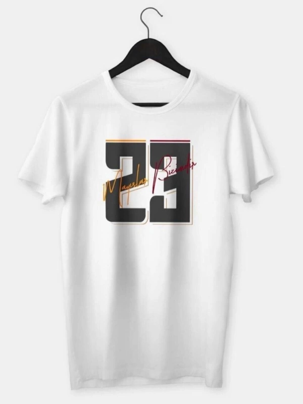 Erkek Beyaz Grande 23 Baskılı Oversize Bisiklet Yaka Tshirt