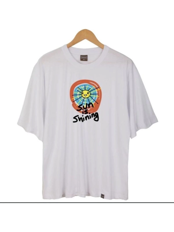 Erkek Beyaz Sun Is Shining Oversze Bisiklet Yaka Tshirt