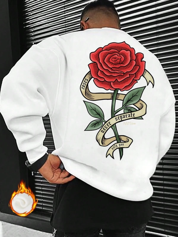 Erkek Bol Kesim Çiçek Baskılı Termal Astarlı Sweatshirt