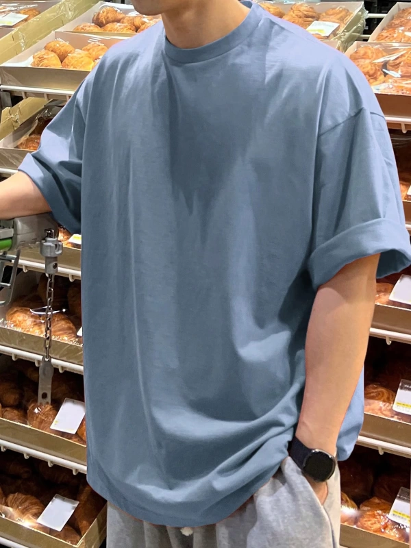 Erkek Bol Kesim Düşük Omuz Düz Tişört, Yaz İçin Moda