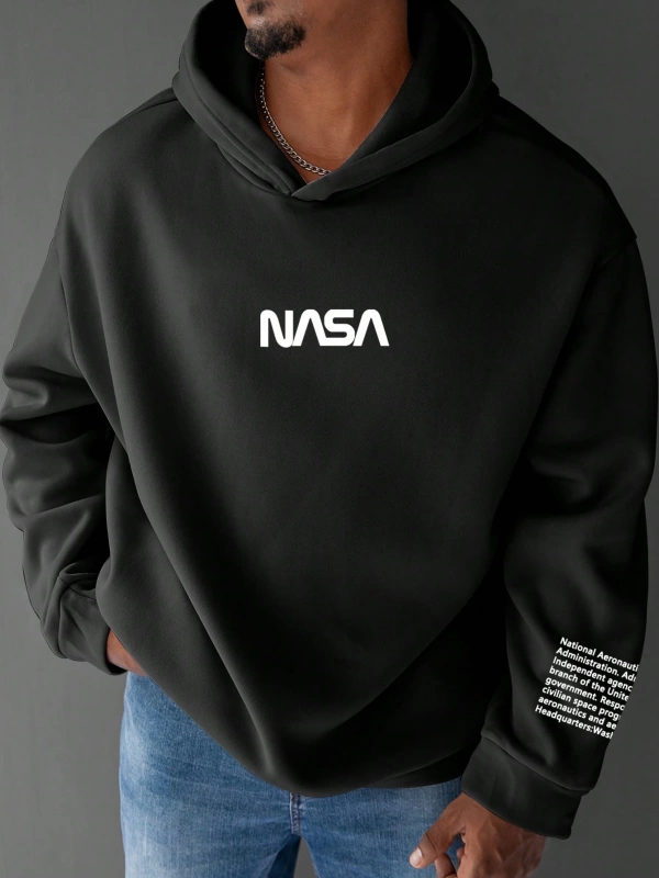 Erkek Büyük Beden Mektup Baskılı Kapüşonlu Sweatshirt, Moda Uzun Kollu Kapüşo