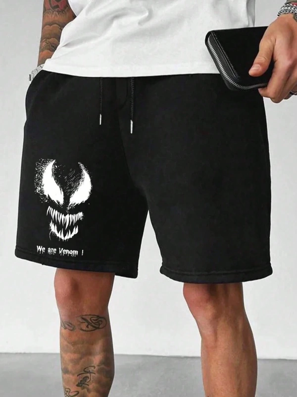 Erkek Demon Venom Baskılı Günlük Spor Şortları, Yaz