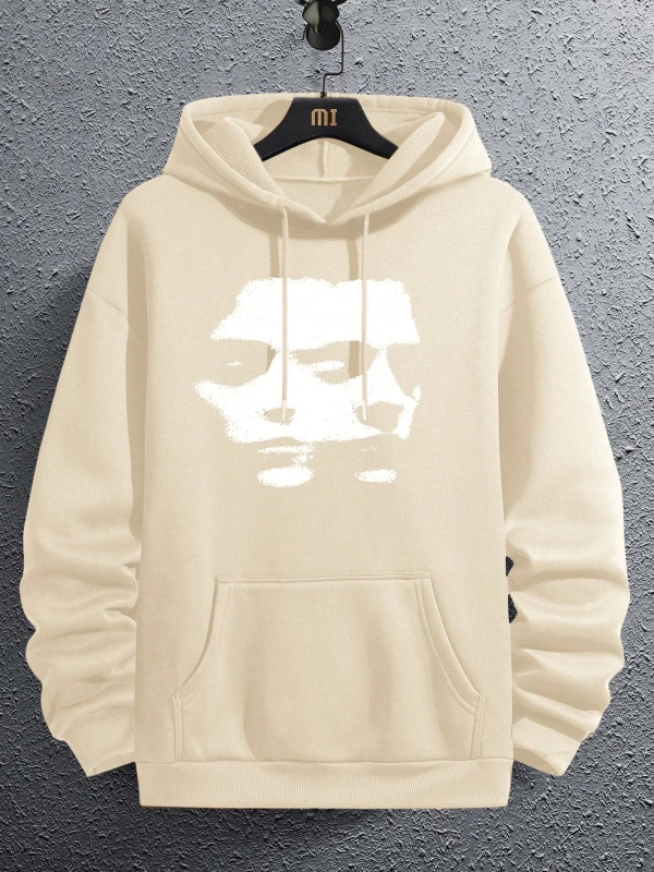 Erkek Düz Renk Düşük Omuz Bol Kesim Kapşonlu Sweatshirt Bağcıklı