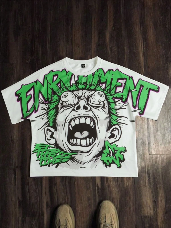 Erkek Genç Sokak Stili INS Ürünleri Büyük Boy Grafik Baskı Hip-Hop Sokak Komik
