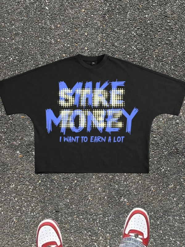 Erkek Gevşek Örgü Kısa Kollu Grafik Baskılı Günlük Tişört, Moda, Erkek Ar