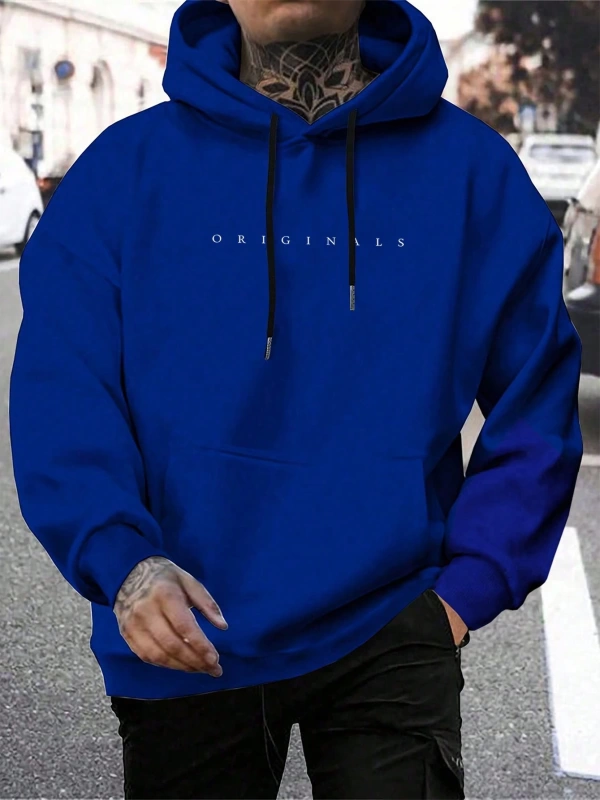 Erkek Günlük Harf Baskılı Kapüşonlu Sweatshirt Bağcıklı