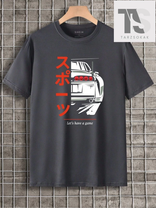 Erkek Harf Ve Araba Baskılı T-shirt