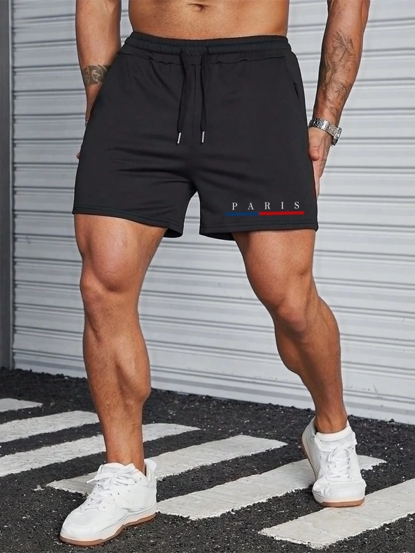 Erkek Harfli Grafik Bağcıklı Bel Şort Jogger Antrenman Baba Ve Ben