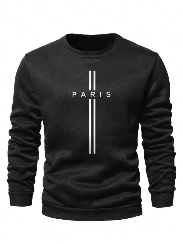 Erkek Harfli Grafik Sweatshirt Dışarı Çıkma Mürettebat Yaka Siyah Grafik Uzun