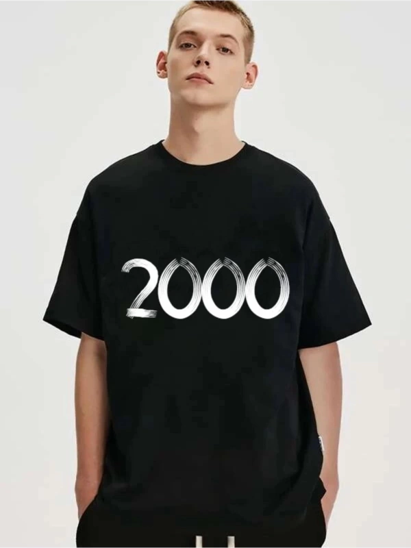 Erkek Kahverengi 2000 Baskılı Bisiklet Yaka Tshirt