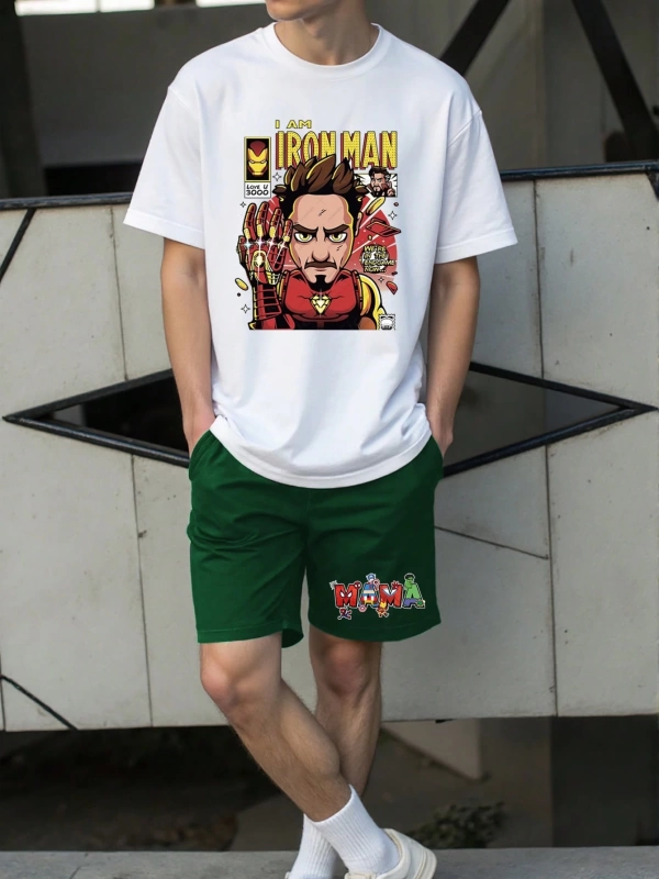 Erkek Kartal Baskılı Günlük Kısa Kollu Tişört ve Pantolon Set