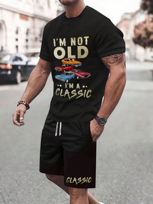Erkek Kısa Kollu Yuvarlak Yaka Tişört ve Şort Takımı, Yaz İçin Moda