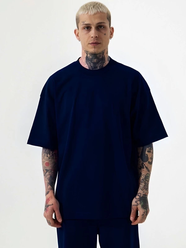Erkek Lacivert Batik Oversize T-shirt Kısa Kollu