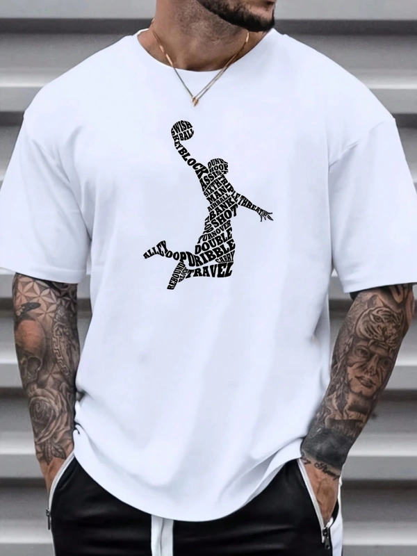 Erkek Moda Basketbol Harf Baskılı Tişört