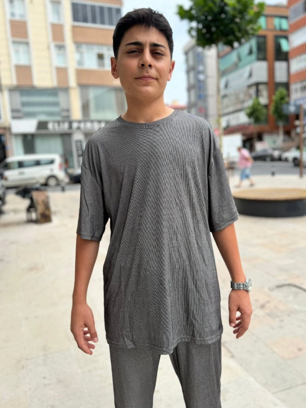 Erkek Oversize Comfort Çizgili Penye Kısa Kollu